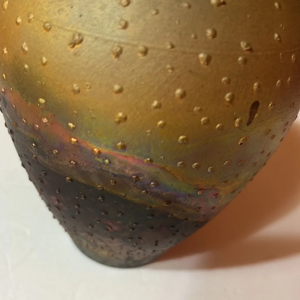 Signed Norman Bacon, Textured Raku Glaze Art Pottery